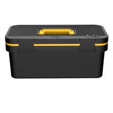 델리 휴대용 플라스틱 트레이타입 듀얼 레이어 스토리지 공구 보관 툴박스 블랙 옐로우 DL432814, 1개