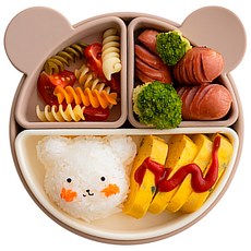 LITTLE CLOUD 小熊分隔吸盤餐盤, 1個, 沙米色