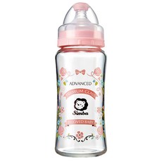 Simba 小獅王辛巴 蘿蔓晶鑽寬口玻璃大奶瓶, 玫瑰粉紅, 270ml, 1個