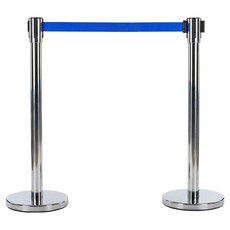 組裝式標準型不鏽鋼圍欄柱 銀色柱身 + 藍色伸縮帶組合, 2套