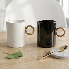 Paulers Show Gold 線條馬克杯 350ml, 白色 + 黑色, 2個