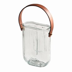 éclat 歐式輕奢皮革手提玻璃花瓶 收納罐, 18 x 13 x 6cm, U紋款