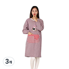 포켓 자수 긴팔 데일리 주방 앞치마, 브라운, 3개