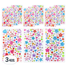 다다 큐빅 보석 다꾸스티커 3종 x 4p 세트, 하트, 스타, 플라워, 3세트