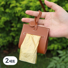 브릴라레 강아지 배변봉투 파우치 8 x 13 cm + 쓰레기봉투 세트, 브라운, 2세트