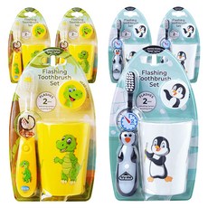 Vibright LED 定時牙刷牙刷杯架 3 件套黃色恐龍 + 白色企鵝, 6組