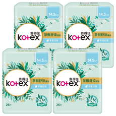 Kotex 靠得住 茶樹舒涼護墊, 14.5cm, 26片, 4包