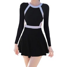 挖背連體褲裙泳衣套裝 可拆洗胸墊 可拆卸短裙, L, 黑色, 1組