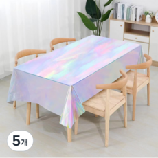 벨르에본느 플리마켓 생일파티 홀로그램 일회용 테이블보, 혼합색상, 5개, 137 x 183 cm