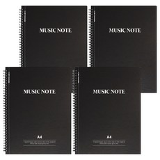 Mungu A4 可撕式虛線音樂筆記本, 黑色, 4本