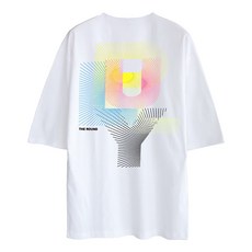 MCT Moon Collection 基本款五分寬鬆透氣短袖T恤 霓虹圖案, 白色