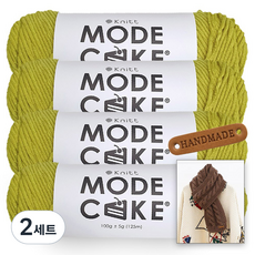 니뜨 모드케이크 뜨개실 100g x 4p + 뉴 로이드 롱 머플러 도안 + 라운드 엣지 라벨 세트, 2세트, 연두