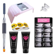Go Go Blanc Nail Extension Polygel Clear+Clear Pink+Stiletto Extension Tips 100+Dual Brush+Tip Fixing Clip 2p+Form Paper for Extension 20p+Lamp 隨機出貨套組, 燈 + Polygel 2p + 雙刷 + 延長頭 100p + 頭固定夾 2p + 用於延長 20p 的泡沫紙, 1套