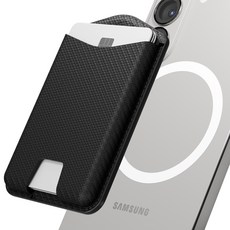 SINJIMORU 磁力強化 MagSafe M Vika 邊緣皮革卡夾手機殼, 碳纖黑, 1個