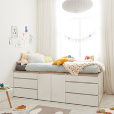 꿈꾸는요셉 스키니 수납침대 수납장 + 서랍장 2p 세트 방문설치, 화이트 + 오크