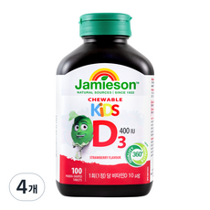 자미에슨 키즈 츄어블 비타민D 400IU 딸기맛, 100정, 4개