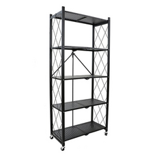 摺疊免安裝洞洞板層架, 黑色, 5層