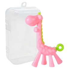 OhBabyLaugh 固齒器 附收納盒, 粉色長頸鹿, 安全矽膠材質, 可愛造型, 1個