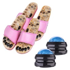 라이프플러스 자갈 지압슬리퍼 245mm 핑크 + 롤링 마사지볼 랜덤 발송, 2개, 혼합 색상