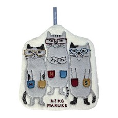 kUSUgURU JAPAN 日本眼鏡貓 吊掛擦手巾 模切造型吸水巾 Nekomaruke款, 米白色, 1條