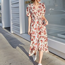 빼빼 로즈플라워 롱 반팔 원피스