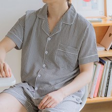 DOSSY 男款泡泡紗人造絲短袖睡衣套裝 D8801