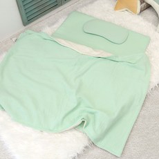 화모 소프트거즈 3D 매쉬 사계절 낮잠이불 매쉬매트 + 벨로아블랭킷 + 매쉬베개 세트, 민트, L(100x150cm)