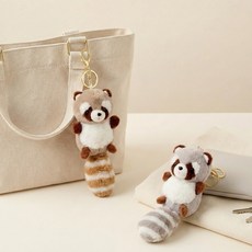 浣熊娃娃鑰匙圈2件組, 190mm, 棕色, 灰色