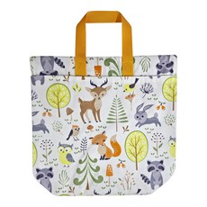 攜帶式加大防水雙拉鍊尿布袋 手提式加大款 92g, 森林動物 白色