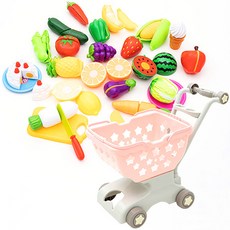 PLAYMAX 購物籃可分離式旋律購物車 + 切水果套組, 1個, 粉紅色