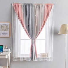G&Y 星光遮光蕾絲魔鬼氈雙層窗簾, 灰粉色