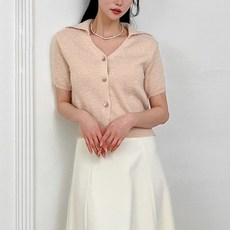 뜨개진 여성용 빅카라 브이넥 반팔 니트 메르오 가디건