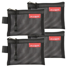 德德小品集 收納整理袋 小 網狀拉鍊收納袋 多功能小物整理包, 黑, 4入
