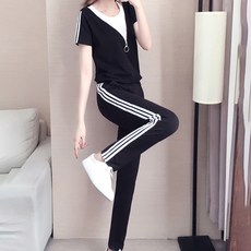 Goodif 女款環形拉鍊設計運動上衣+下身套裝