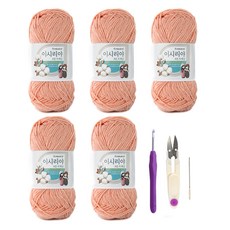 misoknit 이시리야 純棉毛線 5球 + 鉤針 + 紗線剪 + 縫合針 套組, 1套, 4019淺鮭魚色(毛線)