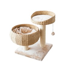 PetPals 圓窩型紙繩編織貓跳台 大尺寸圓窩 可容納兩隻貓 舒適絨布軟墊, 棉麻色, 1個