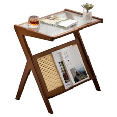 德利生活 折疊式玻璃茶几 55cm 茶色, 1入