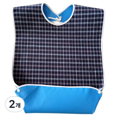 소울리치 성인용 실용적인 방수 턱받이 L 44 x 78 cm, 파랑체크, 2개