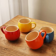 法式東方風馬克杯 400ml 4入組, 1套, 紅色 + 藍色 + 橘色 + 黃色