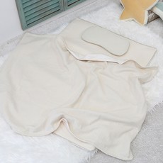 hwamo baby 空氣網眼棉紗午睡墊+毯子+枕頭, 02 米色