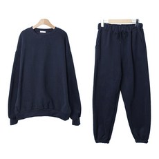 女款簡約素色長袖T恤+長褲組合