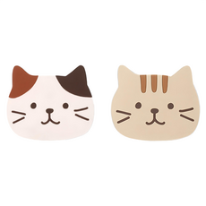 FaSoLa 貓咪防燙杯墊套裝 加厚PVC 2片裝, 花貓款 多色, 1組