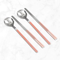 윌리브 국산 304스텐 히엘 세라믹 수저세트, 빈티지핑크, 숟가락 2p + 젓가락 2p