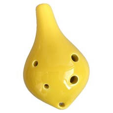 JK 初學者用 6孔 中音C調 陶瓷陶笛 附掛繩 + 樂譜 長吹嘴, 黃色, 單一商品, 1個