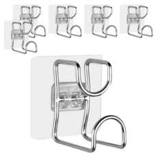 上手家居 免打孔多功能臉盆掛鈎, 加厚鋼材, 防潮耐重, 不銹鋼條, 銀色, 6個