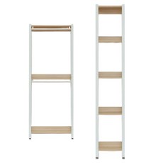 퍼니코 포니 40T 철제 드레스룸 시스템행거 옷장 800 2단 행거 + 400 4단 선반 세트 방문설치, 라이트 오크