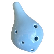 JK 初學者用 6孔 中音C調 陶瓷陶笛 附掛繩 + 樂譜 長吹嘴, 藍色, 單一商品, 1個
