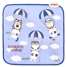 Kusuguru Japan 日本眼鏡貓 NEKOMARUKE貓丸降落傘系列 紗布絨手帕 毛巾, 藍色, 1個