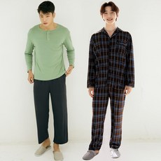 테라우드 남성용 피치기모 코쿤 라운드넥 도톰체크 파자마 상하의 2종 세트
