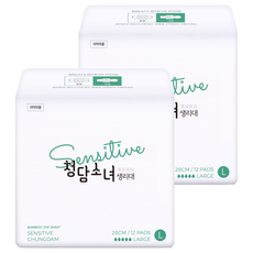 [비건라이프] 청담소녀 센서티브 생리대 날개형, 대형, 12개입, 2개